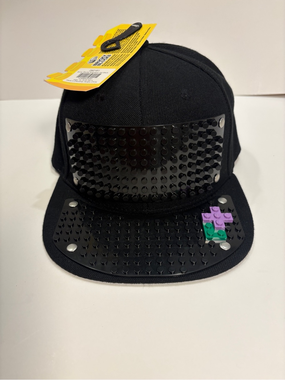 Kids Black Brick-Base Snapback Hat with Buildable Studs